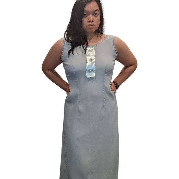 Vintage 90s Diva Sage Green Maxi Dress and Bolero Set Gold Buttons Size S/M - Picture 4 of 11